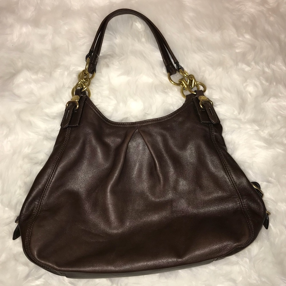 💋COACH Maggie Mia Brown leather gold bag